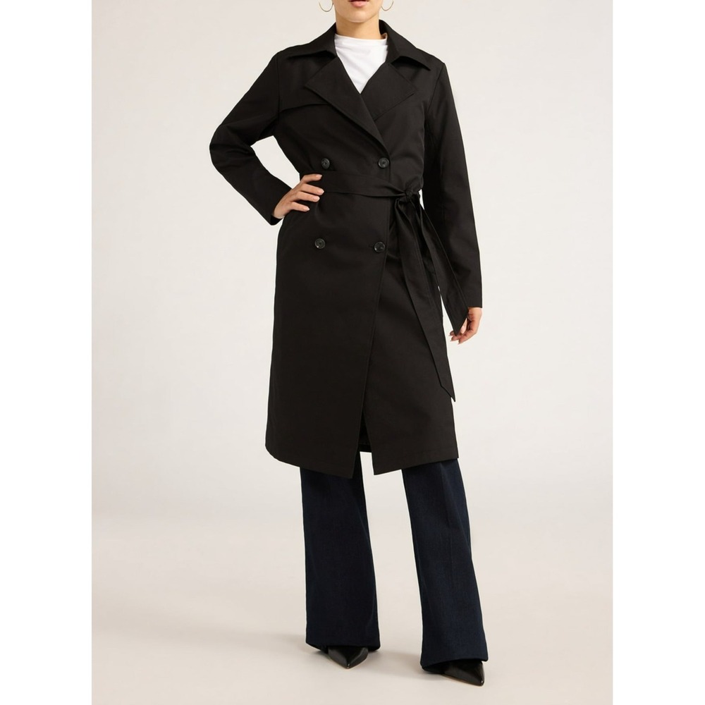 Sofia Jeans Womens Coat Size M Black Soot Double Breasted Trench Polyester